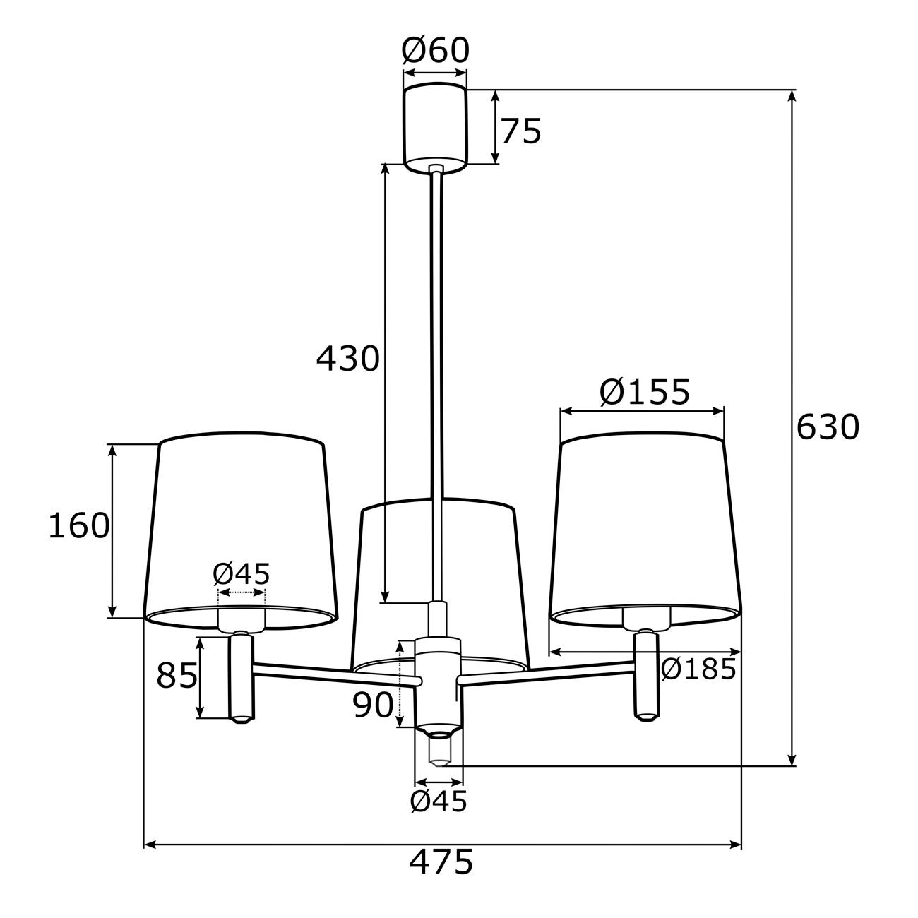 Żyrandol PONTE - wymiary